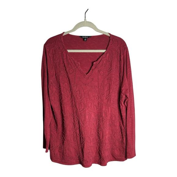 Lucky Brand Maroon Embroidered Long Sleeve Tunic Plus Size 1X - Picture 1 of 6